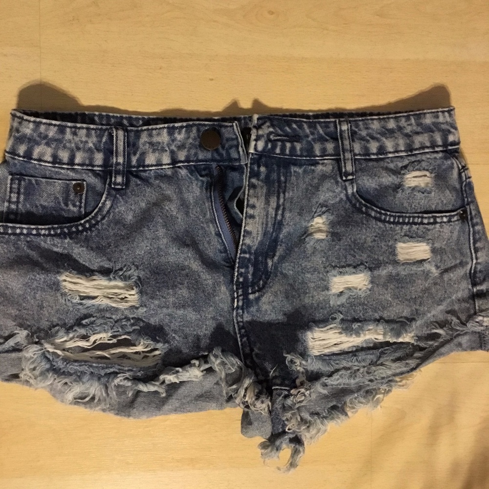 Blue Acid Distressed Shorts